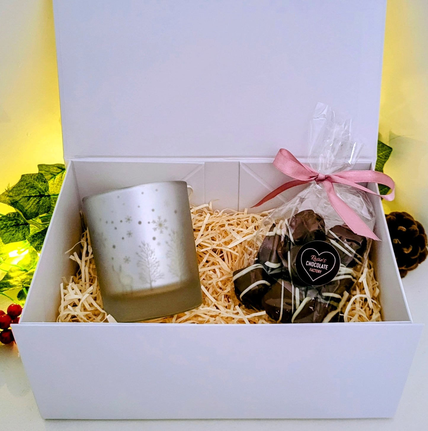 '2C' Candle and Chocolates Gift Box (Silver candle option)